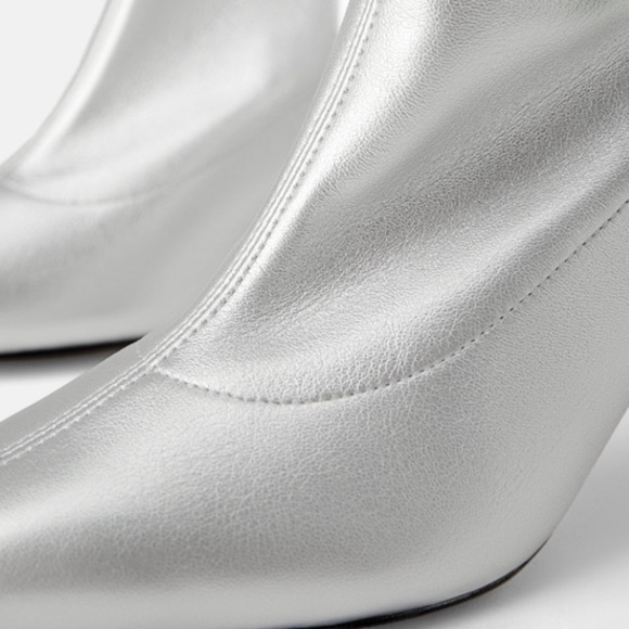 Zara Silver Leather Ankle Booties - Picture 5 of 6